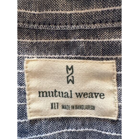 Mutual Weave Men’s Linen Blend Striped Button-Up Shirt XLT Blue Short Sleeve - Picture 6 of 7